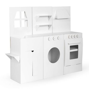 FOLDZILLA Cocina de juguete - Set de cocina de juguete blanco para pintar y decorar con pegatinas