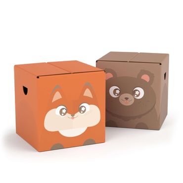 Tabouret enfant en carton FOLDZILLA - Ours et renard heureux