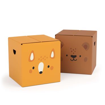 Tabouret enfant en carton FOLDZILLA - Adorable renard et ours