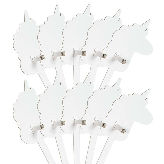 Caballo de palo juguete Set de 10 piezas unicornio blanco para colorear/decorar con pegatinas