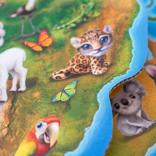 FOLDZILLA Mapamundis 3D - Animal Club International - Mapamundi de cartón con animales