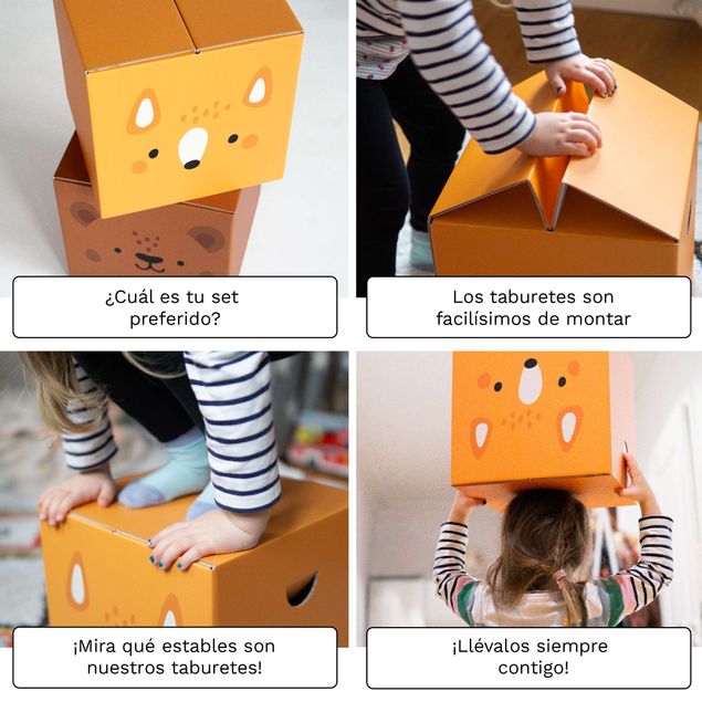 Tabouret enfant en carton FOLDZILLA - Mélange vert et orange