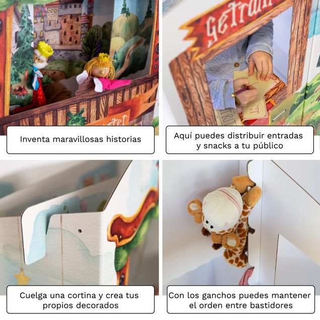 Théâtre de marionnettes en carton FOLDZILLA - Personnalisable - Théâtre arc-en-ciel à colorier